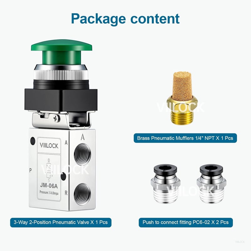 VIILOCK Pneumatic Mechanical Valve, 1/4” NPT 3 Way 2 Position Momentary Push Button Manual Control Air Valve JM-06A - Image 5